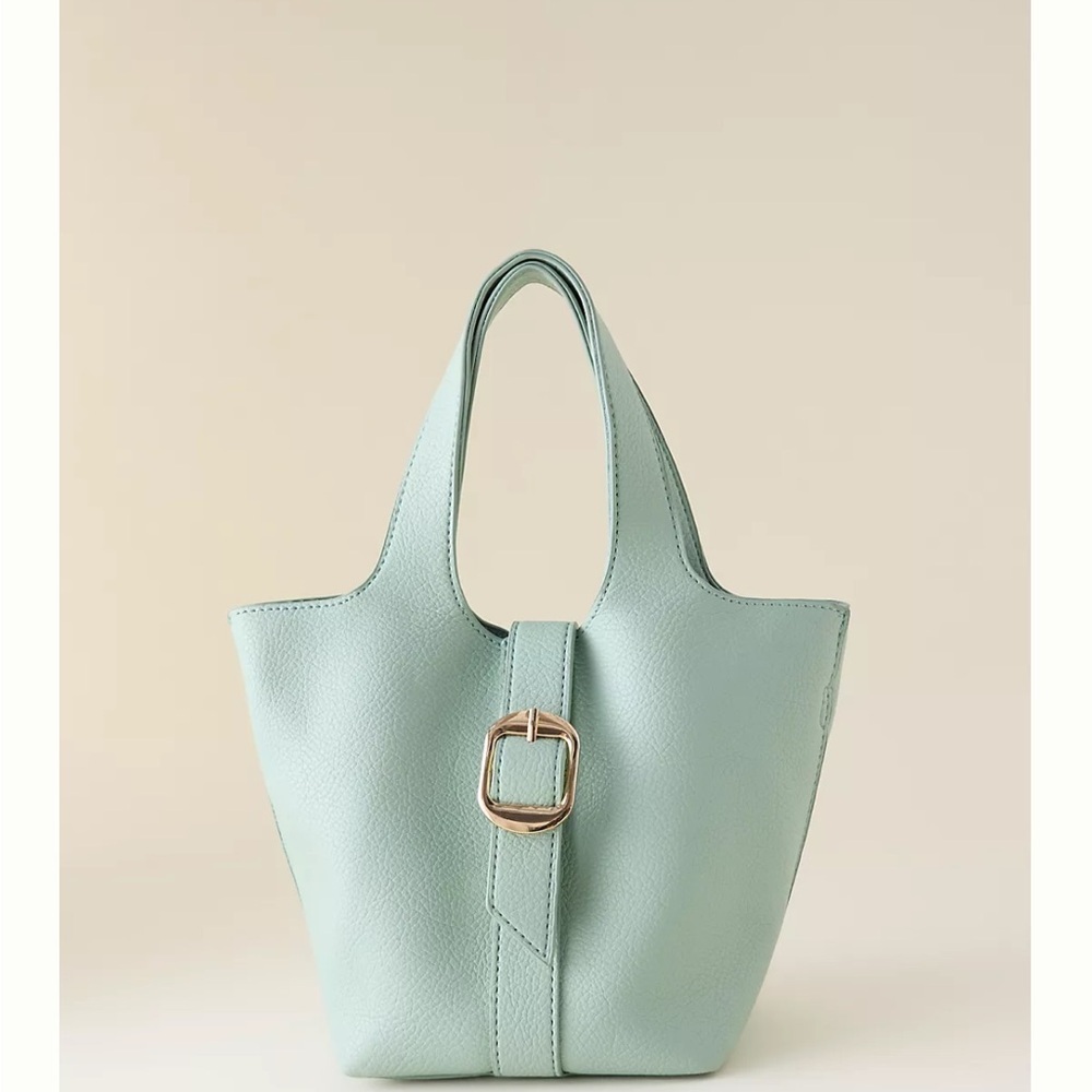 Anthropologie Mint Green Pebbled Mini Bucket Tote Bag